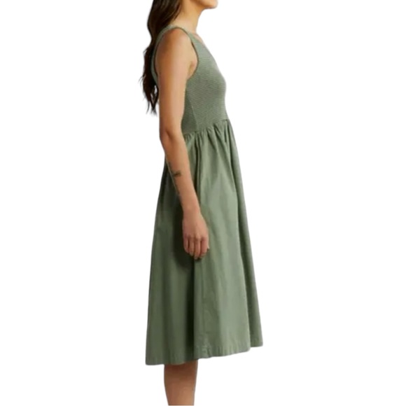 J Crew Olive Green Sleeveless Mixed Knit Midi Womens Size M Pockets Cotton - Picture 2 of 10